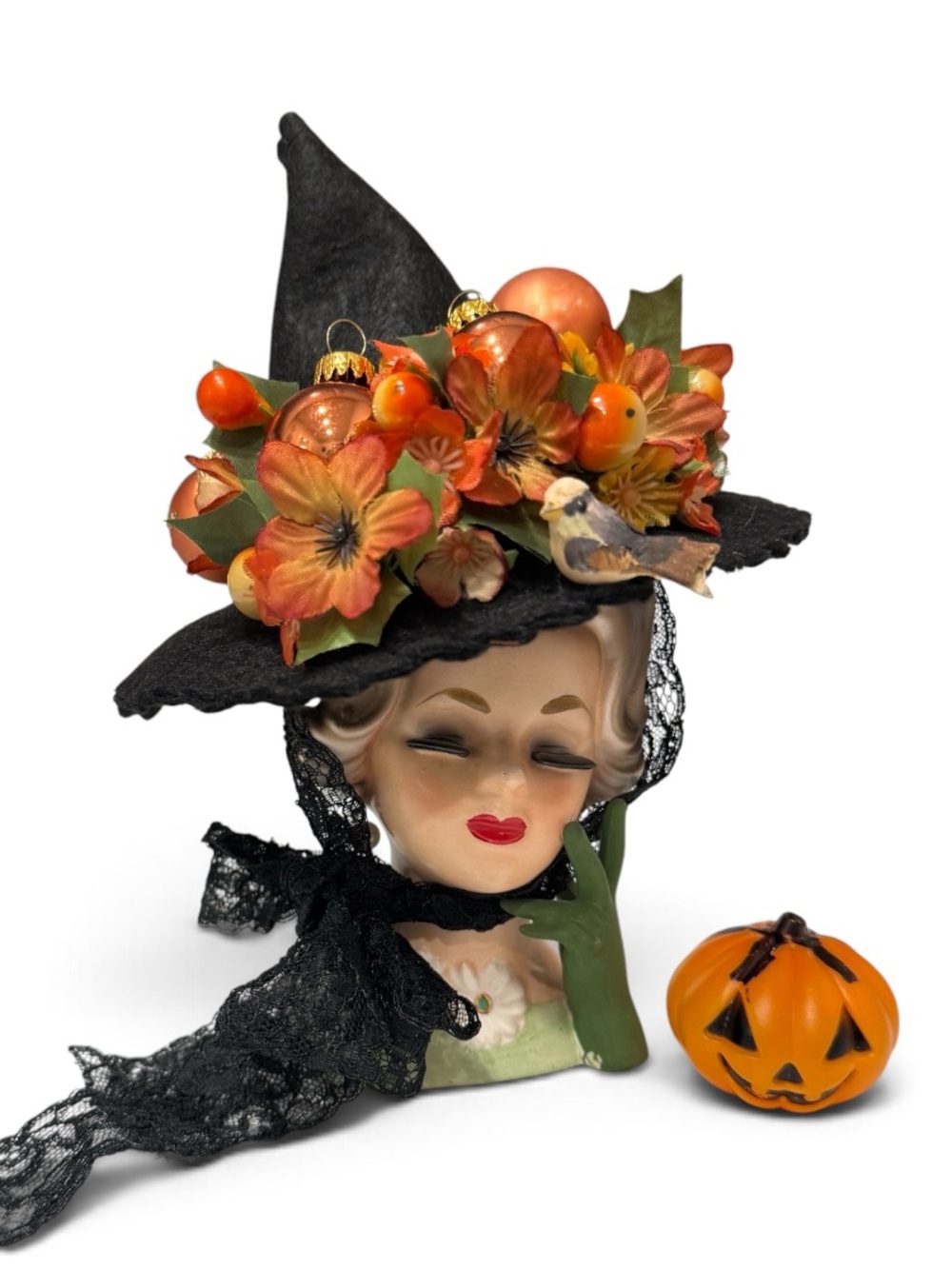 OOAK Fall Witch Dorris Day Napco Head Vase made by Me!